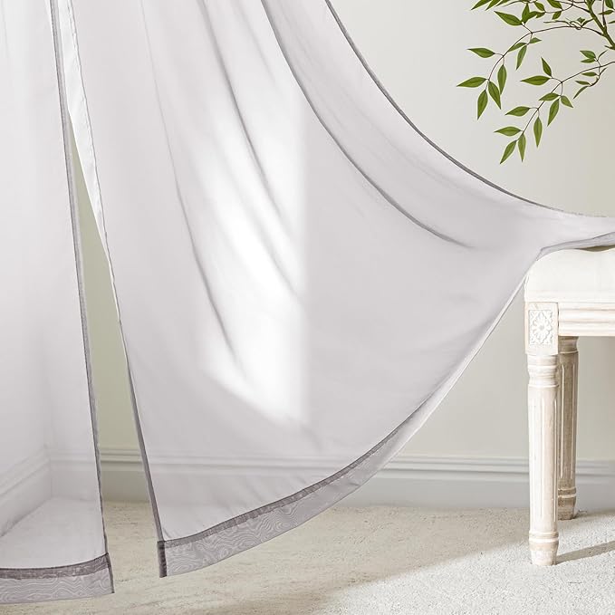 MIULEE Greyish Lilac Sheer Curtains 96 Inches Long, 4 Panels Set, Rod Pocket Light Filtering Window Drapes for Bedroom and Living Room, Elegant Airy Fabric, 54 x 96 Inches
