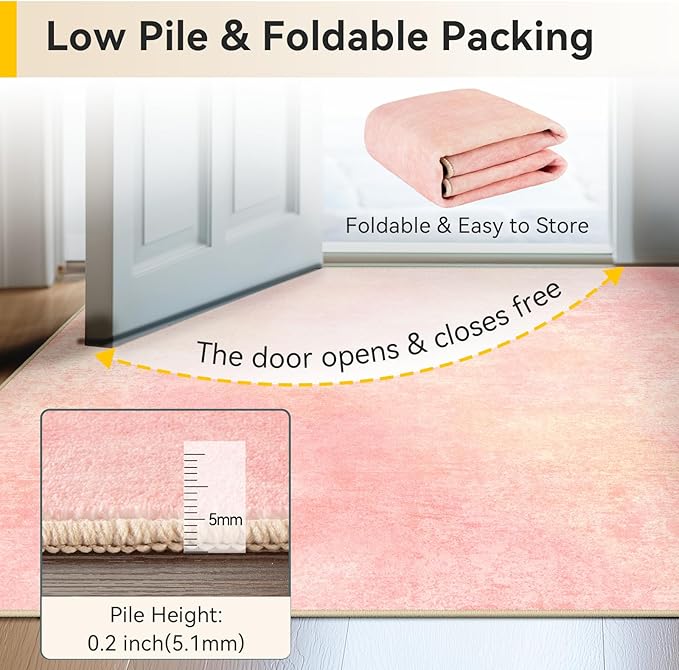 Washable Area Rugs 9'x12' Non-Slip Modern Abstract Soft for Living Room Entryway Bedroom Nursery, Print Pattern, Light Pink
