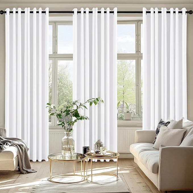MIULEE Pure White Blackout Curtains for Bedroom Living Room 84 Inches Long 2 Panels, Thermal Insulated Room Darkening Drapes Solid Grommet Noise Reduction Light Blocking Window Treatments 50x84 Inch