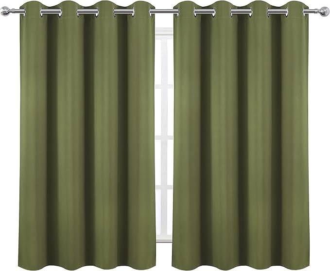 LEMOMO Olive Green Thermal Blackout Curtains/52 x 54 Inch/Set of 2 Panels Room Darkening Curtains for Bedroom