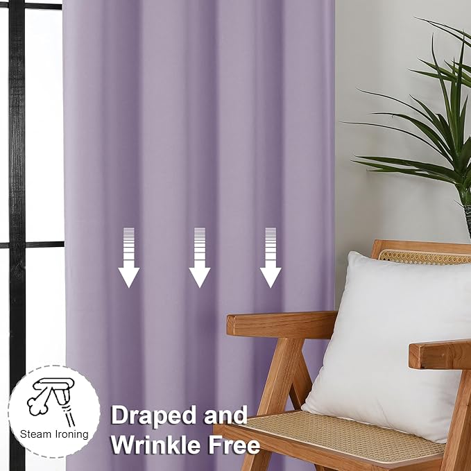 Simplebrand Ava Lilac Blackout Curtains for Bedroom 84 Inch Length 2 Panels Set, Solid Thermal Insulated Privacy Living Room Window Treatment Curtains Blackout Drapes, W50 x L84 Inch, Lilac