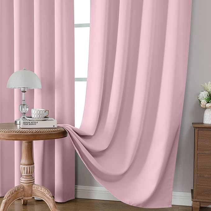 CUCRAF Light Pink Blackout Curtains 72 inch Length 2 Panels Set, Rod Pocket Room Darkening Drapes for Bedroom Living Room, Insulated Thermal Light Blocking Window Curtain (W52 x L72 Inch)