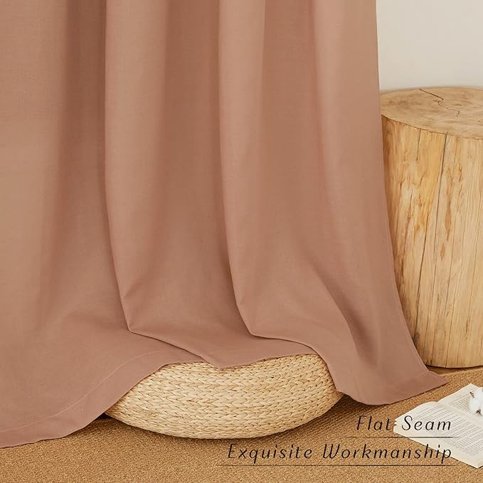 NICETOWN Rustic Linen 96 inch Long Curtains for Living Room, Grommet Privacy Added Thick Linen Weave with Light Filter Window Curtains & Drapes for Bedroom, Terracotta, W42 x L96, 2 Panels