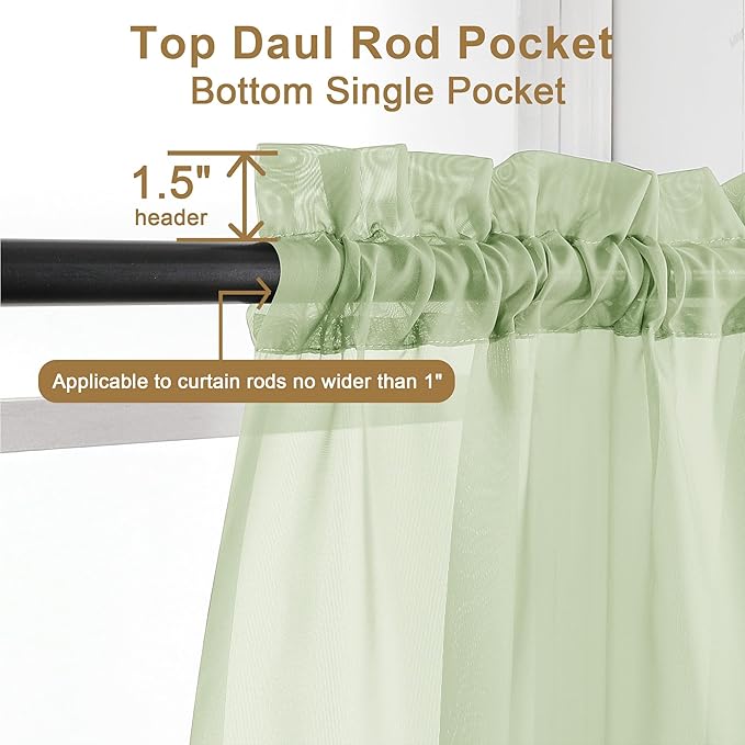 Chyhomenyc Light Green Sheer Curtains 84 Inches Long 2 Panels Set- Light Filtering Curtains for Bedroom, Soft Airy Voile Rod Pocket Living Room Window Drapes, 42Wx84L Inches, 2 PCS