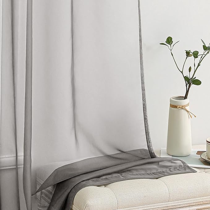 MIULEE 2 Panels Solid Color Sheer Window Curtains Elegant Window Voile Panels/Drapes/Treatment for Bedroom Living Room (54X63 Inches Grey)
