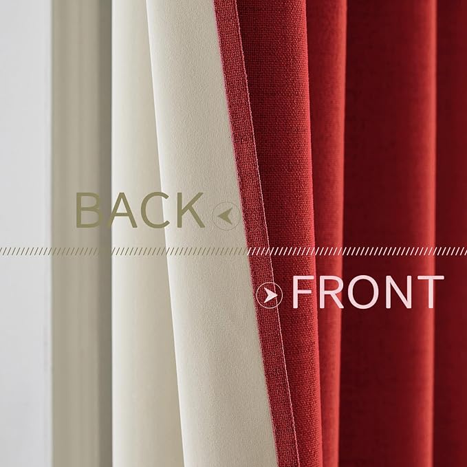 MIULEE Linen Curtains for Bedroom 100% Blackout Thermal Insulated Red Grommet Room Darkening Curtains & Drapes Christmas Decor for Living Room Nursery 52 x 90 Inch (2 Panels)