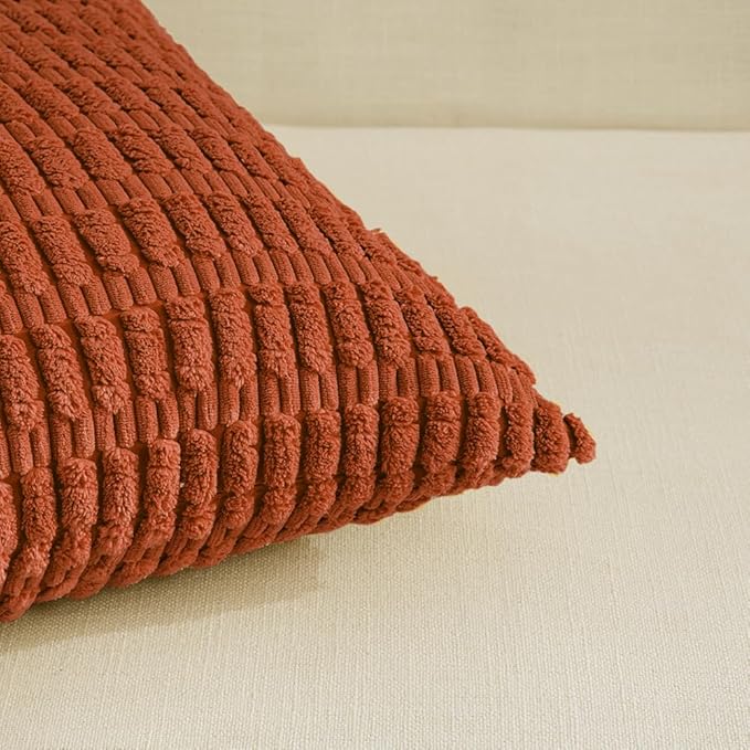Fancy Homi 4 Packs Boho Burnt Orange Fall Decorative Throw Pillow Covers 24x24 Inch for Couch Bed Sofa, Rustic Modern Farmhouse Home Decor, Soft Plush Corduroy Cute Square Cushion Case 60x60 cm