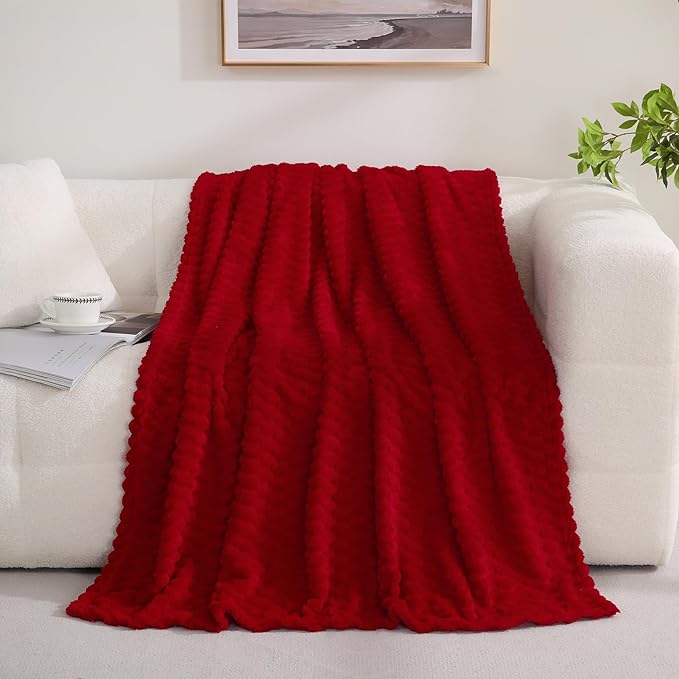 Red Throw Blanket 50"×60" inches Gifts for Mom Fuzzy 3D Jacquard Decorative Flannel Fleece Super Soft Plush Cozy Blanket for Couch Sofa Chair Lightweight