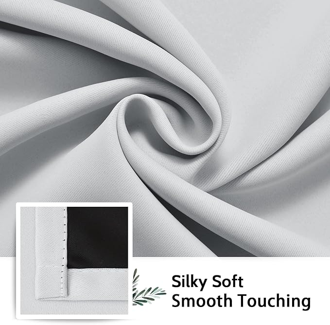 SimpleHome 100% Blackout Curtains for Bedroom,Thermal Insulated White Grommet Window Drapes Room Darkening Curtains for Living Room with Black Back,52 x 54 Inch,2 Panels