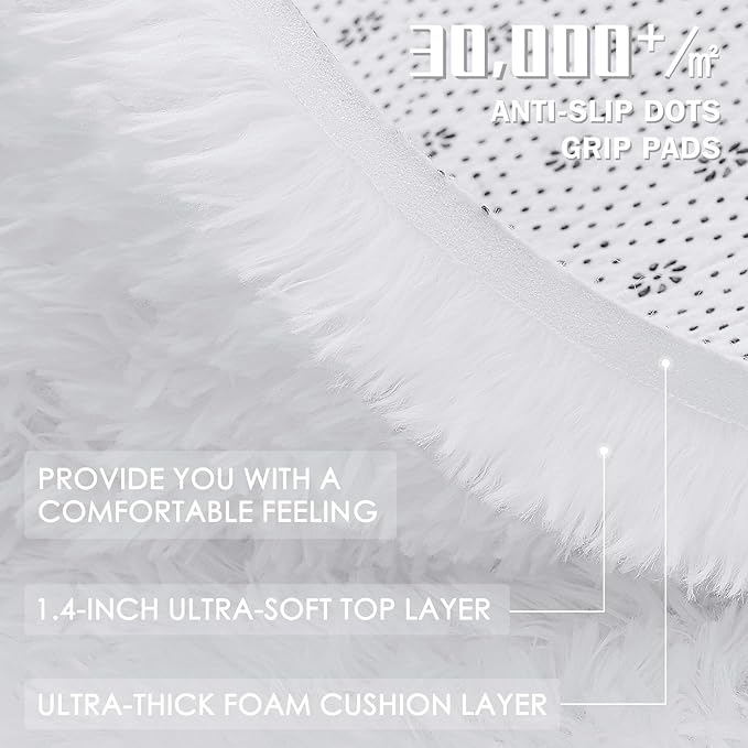 OLANLY Area Rugs for Living Room Bedroom, Machine Washable 4x5.9 ft Soft Fluffy Shaggy Bedside Rug, Indoor Floor Carpet for Kids Girls and Boys, Dorms, Nursery Rooms, Home Decor Aesthetic, White
