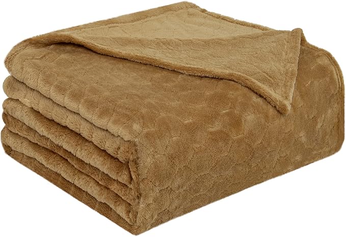 TOONOW Fleece Blanket Textured Fuzzy Plush Throw Blanket Twin Size 60" x 80", Super Soft Fluffy Bed Blanket Geometric Pattern Comfy Microfiber Flannel Blankets for Couch, Bed, Sofa, Camel