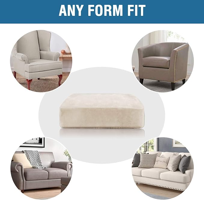 H.VERSAILTEX Velvet Stretch Couch Cushion Cover Plush Cushion Slipcover for Chair Loveseat Sofa Cushion Furniture Protector Seat Cushion Sofa Cover (2 Piece Medium Sofa Cushion Covers, Ivory)