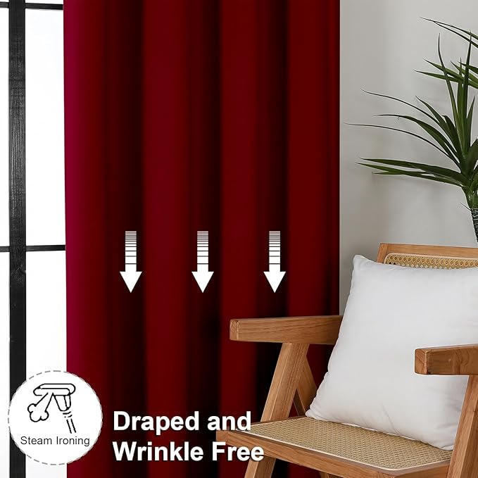 Simplebrand Ava Red Blackout Curtains for Bedroom 90 Inches Long 2 Panels Set, Solid Privacy Energy Saving Living Room Window Treatment Curtains Blackout Drapes, W50 x L90 Inch, Red