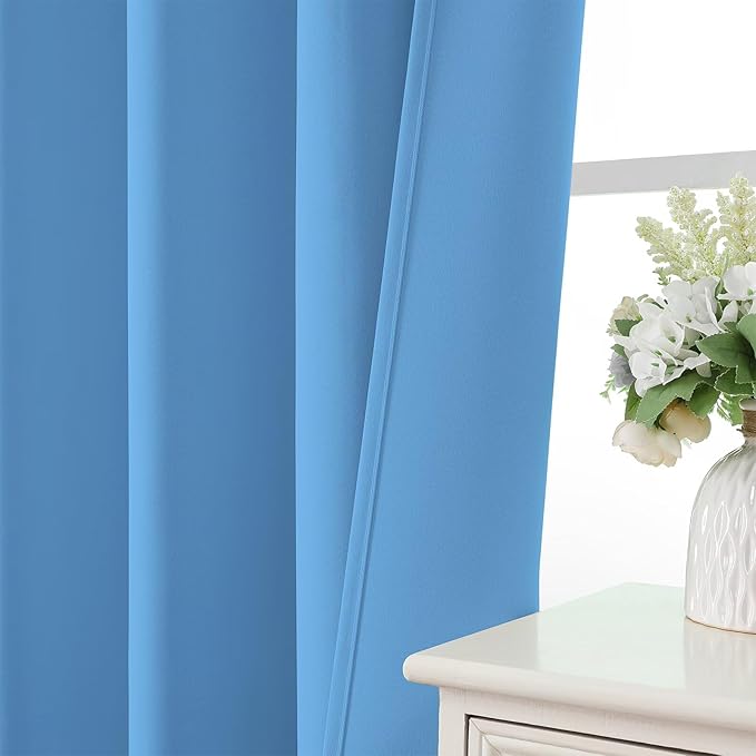 CUCRAF Light Blue Blackout Curtains 72 inch Length 2 Panels Set, Rod Pocket Room Darkening Drapes for Bedroom Living Room, Insulated Thermal Light Blocking Window Curtain (W52 x L72 Inch)