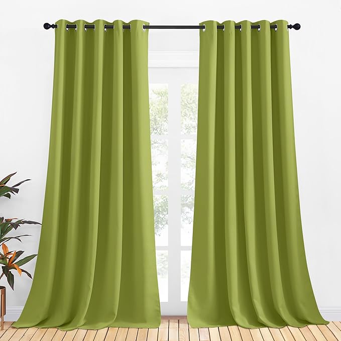 NICETOWN Bedroom Curtains Blackout Drapery Panels, 2 Panels, 70 x 108 inches, Fresh Green, Three Pass Microfiber Thermal Insulated Solid Ring Top Blackout Window Curtains/Drapes