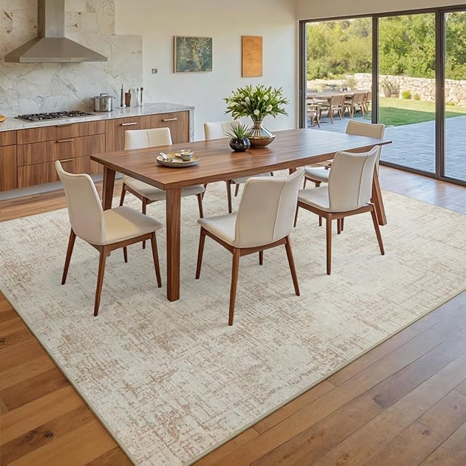 10x14 Area Rugs for Living Room Washable Rug: Anti-Skid Abstract Modern Living Room Rug Soft Thin Carpets Indoor Floor Non-Shedding Carpet for Bedroom Dining Farmhouse Nursery Home Office Beige White