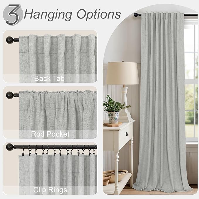 Pitalk 54 Inch Curtains 2 Panel Set 100% Blackout Linen Textured Room Darkening Thermal Insulating Curtain for Bedroom Winter Summer Heat Blocking Draft Kitchen Bathroom 54 Inches Long Light Grey Gray