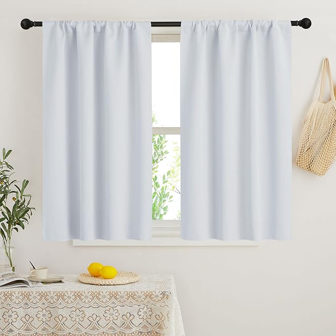 RYB HOME Short Curtains for Bedroom, Room Darkening Insulated Summer Heat Light UV Blocking Energy Saving Drapes for Nursery, Width 34 by Length 48, Greyish White, Set of 2