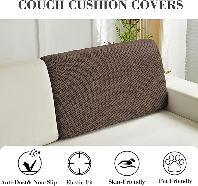 Sofa Covers Couch Covers for Sofa Pet Friendly Couch Cushion Covers Universal Sofa Covers Washable Stretch Slipcovers for Sectional Sofa (Texture Brown, Back Cover L)