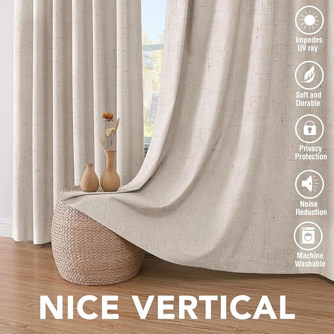 H.VERSAILTEX Primitive Linen Curtains 100% Blackout Curtain Drapes Burlap Curtains with White Thermal Insulated Liner, Grommet Top Drapes Living Room/Bedroom (2 Panels, 42 x 54 Inch, Natural)