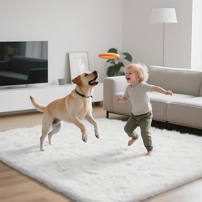 Shag Area Rugs for Bedroom Living Room,5X8 Ultra Soft White Fluffy Area Rugs for Dorm, Indoor Carpet Nursery Rugs for Kids Room Home Decor,White