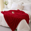 Red Fleece Throw Blanket 90”×90” for Couch Sofa Bed,Super Soft Cozy Plush Microfiber Flannel Blanket with Stripes Design Lightweight for Adults,Woman,Girls