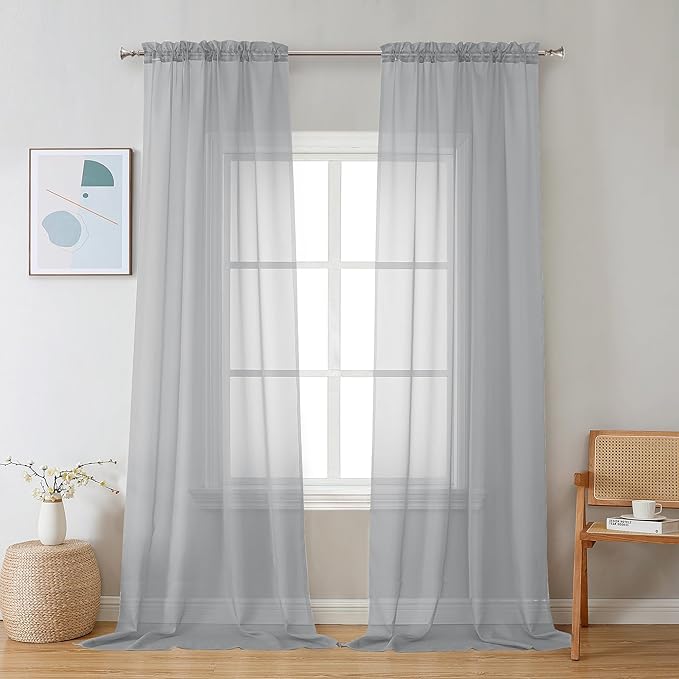 Chyhomenyc Light Grey Sheer Curtains 120 Inches Long - Light Filtering Voile Extra Long Panel Drapes for Floor to Ceiling Window, Elegant Soft Living Room Curtains, Each 42Wx120L Inch, 10FT, 2 Panels