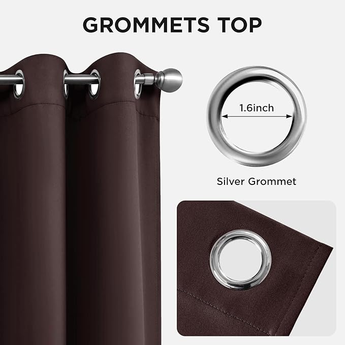Joydeco Blackout Curtains 120 inches Long 2 Panels Set, Thermal Insulated Long Curtains & Drapes 2 Burg, Room Darkening Grommet Drapes for Bedroom Living Room Windows (W52 x L120 Inch, Chocolate)