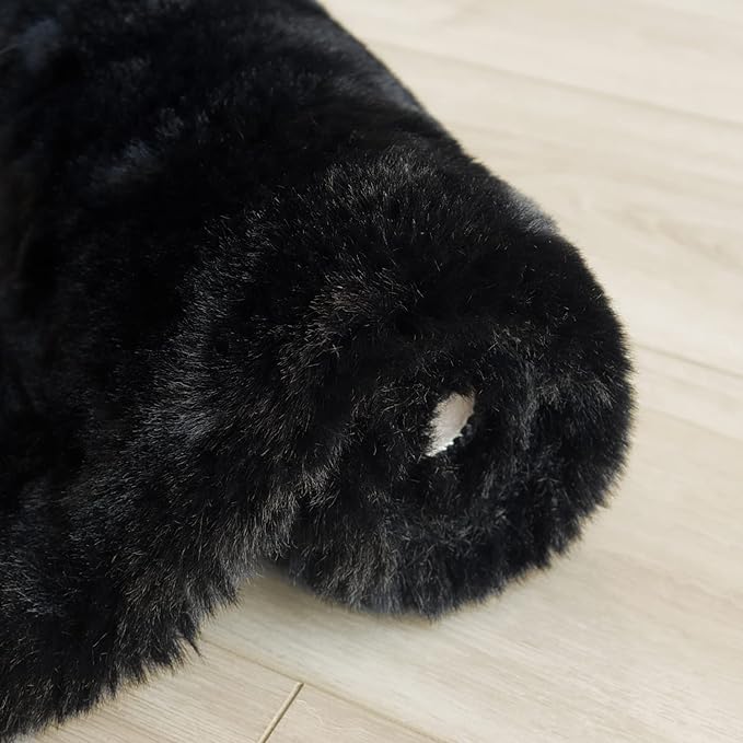 ORINOVA Faux Rabbit Fur Rug Machine Washable Area Rugs Black Fur Rug for Living Room Fuzzy Rugs for Bedroom Teen Room Decor Small Sheepskin 2x3 Rectangle Rugs