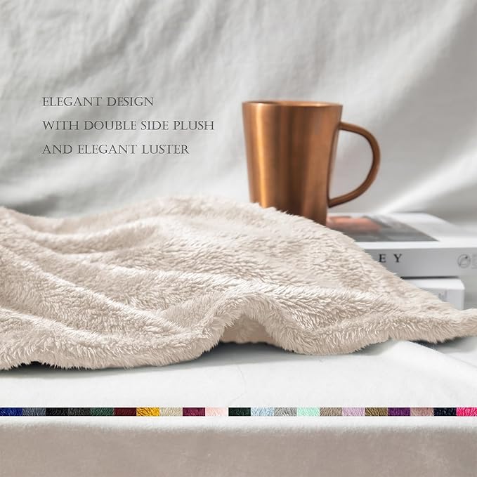 Exclusivo Mezcla Plush Fuzzy Fleece Bed Blanket Twin Size, Super Soft, Fluffy and Warm Blankets for Couch, Bed, All Season (Beige, 90x66 inches)