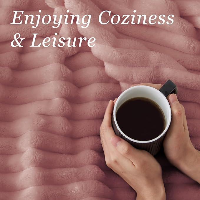 BEDELITE Twin Blanket for Couch & Bed, 300GSM Soft & Warm Fleece Blanket, Decorative and Giftable Striped Dusty Pink Blankets for Women, Men, 60"x80"