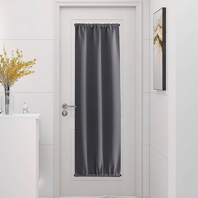 NICETOWN 1 Panel Door Curtain Privacy Thermal Insulated Noise Reducing Blackout French Door Rod Pocket and Ceiling Track Window Covering for Kitchen, Patio Front, Bedroom, Grey, 25" W x 72" L