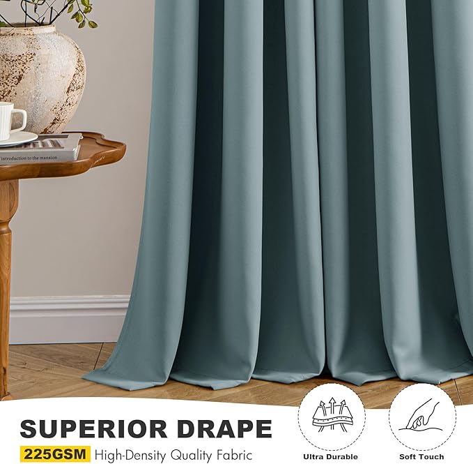 MIULEE Dusty Blue Blackout Curtains - Bedroom Window Treatment Curtains Thermal Insulated Room Darkening Drapes for Living Room Kitchen Grommet Light Blocking Drapery, 40 x 45 Inches Long, 2 Panels