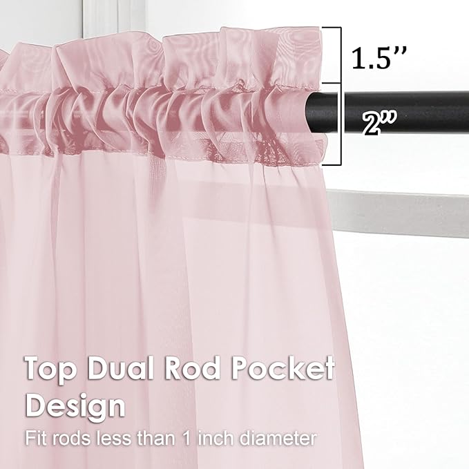OVZME Blush Pink Sheer Curtains 72 Inches Long 2 Panels - Soft Light Filtering Window Sheer Panels for Living Room/Bedroom, Top Dual Rod Pocket, 1 Pair, Each 42Wx72L Inches