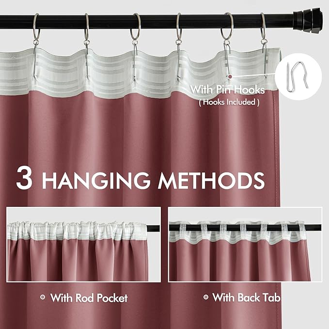 MIULEE Dusty Rose Back Tab Blackout Curtain 96 Inch Long 2 Panels Set for Bedroom, Rod Pocket/Pinch Pleat Thermal Insulated Living Room Darkening Pleated Light Blocking Floor to Ceiling Drape