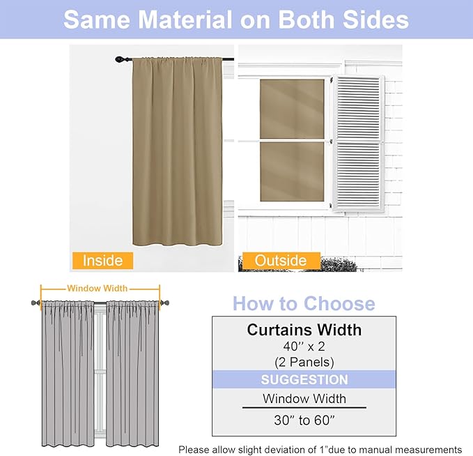 Simplebrand Ava Taupe Blackout Curtains for Bedroom 84 Inch Length 2 Panels Set, Solid Thermal Insulated Privacy Living Room Window Treatment Curtains Blackout Drapes, W40 x L84 Inch, Taupe