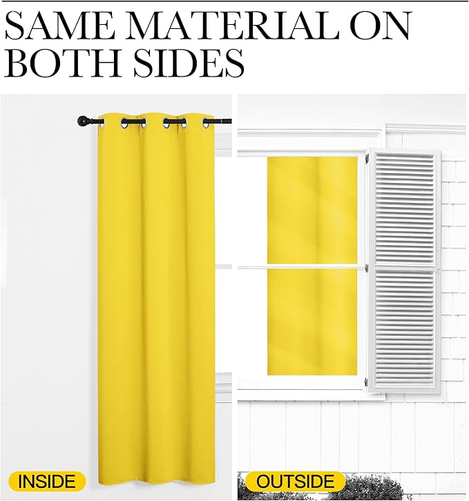 NICETOWN Bedroom Curtain Panels Draperies, Thermal Insulated Solid Grommet Curtains/Drapes (Bright Yellow, 1 Pair, 34 by 72-inch)