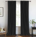 100% Blackout Shield Linen Blackout Curtains for Bedroom 72 Inches Long, Back Tab/Rod Pocket Living Room Drapes, Thermal Insulated Blackout Curtains 2 Panels Set, 50" W x 72" L, Black