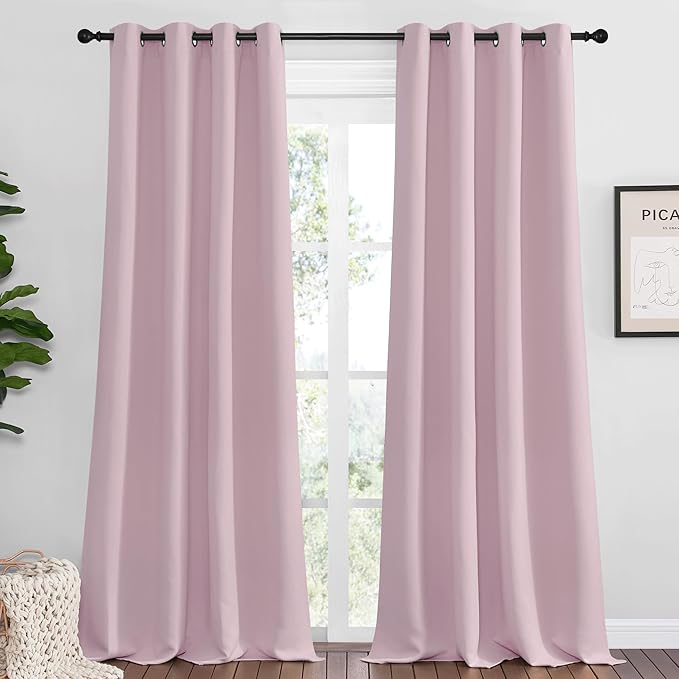 NICETOWN Baby Pink Blackout Curtains 96 inches Length for Living Room, 2 Panels, 55" Wide, Thermal Insulated Long Drapes for Large Window