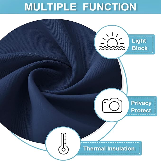 RYB HOME Half Curtain Tiers 36 inch Length, Rod Pocket Summer Heat Blocking Thermal Insulated Short Blackout Curtains for Small Window, Width 34 by Length 36, Navy Blue, 2 Panels