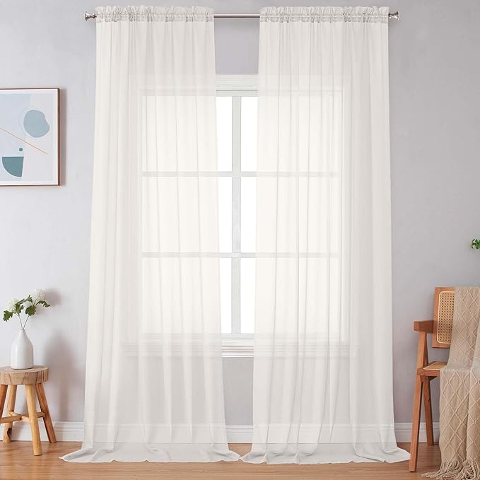 Simplebrand Ivory Sheer Curtains 120 Inches Long, Extra Long Rod Pocket Solid Color Window Sheer Curtain Panels, Elegant Curtains & Drapes for Living Room, Bedroom 2 Panels (Ivory, 59" W x 120" L)
