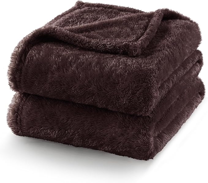 Exclusivo Mezcla Plush Fuzzy Fleece Bed Blanket Twin Size, Super Soft, Fluffy and Warm Blankets for Couch, Bed, All Season (Coffee, 90x66 Inches)