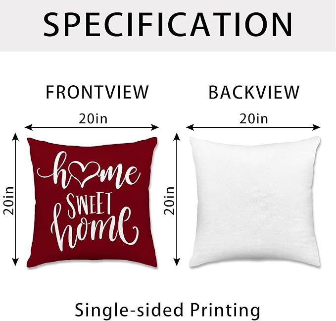 Hexagram Geometric Burgundy Pillow Covers 20x20 Set of 4, Decorative Outdoor Boho Modern Throw Pillow Covers, Home Sweet Home Farmhouse Cushion Case for Couch Sofa Bedroom Indoor Decor(No Insert)