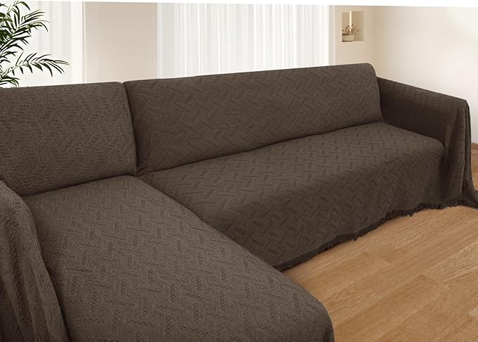 HOMERILLA Sectional Couch Covers for Sectional Sofa L Shaped Sofa Cover Blanket 2 Pieces L Shape Furniture Protector for Pets Dogs (Chocolate, XXX-Large)