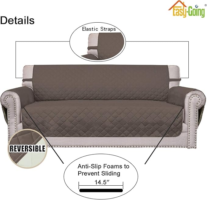 Easy-Going Reversible Couch Cover for 3 Cushion Couch Sofa Cover for Dogs Water Resistant Furniture Protector Cover with Foam Sticks Elastic Straps for Pet Cat (Sofa, Taupe/Ivory)