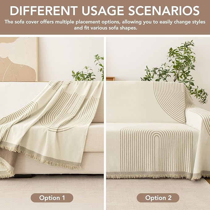 Couch Cover for Dogs, Boho Sofa Covers for 3 Cushion Couch, Chenille Sofa Slipcover for Pets Washable, L-Shape Sectional Couch Loveseat Cover Soft Throw Blankets with Tassels(71x118,Arc Beige)