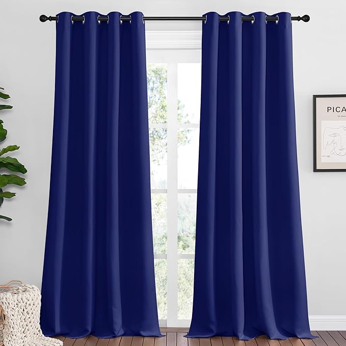 NICETOWN Navy Blue Blackout Curtains 90 inches Length for Living Room, 2 Panels, 55" Wide, Thermal Insulated Long Drapes for Large Window