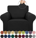 KEKUOU Stretch Single Sofa Slipcover 1 Piece Couch Sofa Cover (31"-55") Furniture Protector 1 Seater Sofa with Elastic Bottom for Kids,Pet.Jacquard Small Checked Pattern Fabric(Small,Black)