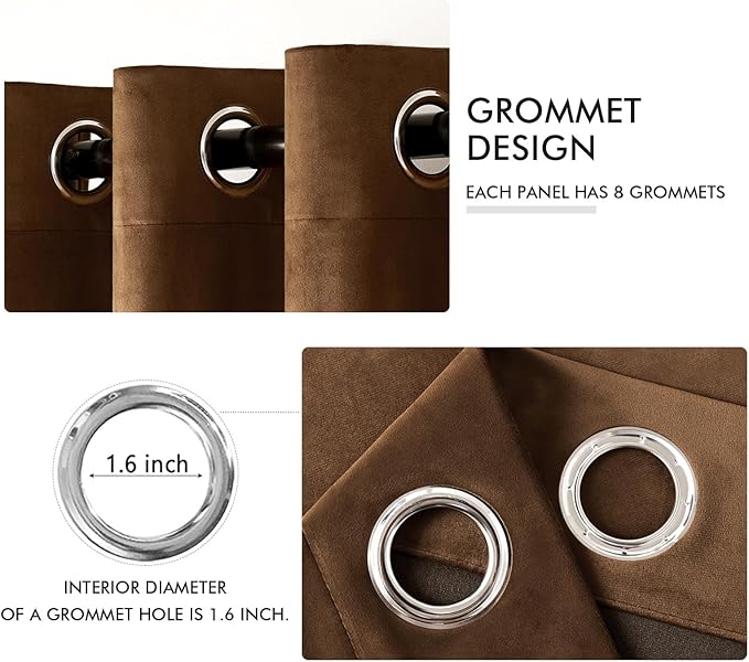 MIULEE Velvet Curtains Chocolate Elegant Grommet Thermal Insulated Soundproof Brown Room Darkening Curtains/Drapes for Classical Living Room Bedroom Decor 52 x 90 Inch Set of 2