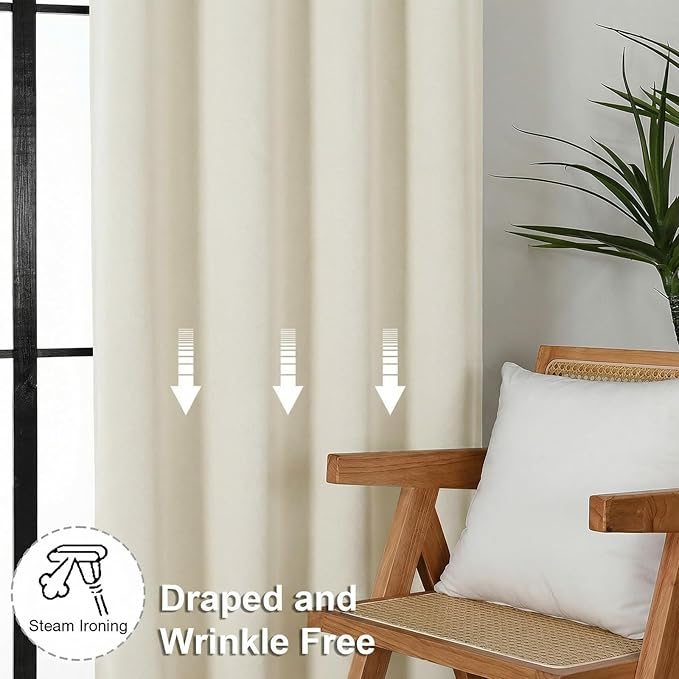 Simplebrand Ava Ivory Short Light Filtering Curtains for Bedroom 45 Inches Long 2 Panels Set, Solid Thermal Insulated, Energy Saving Window Treatment Curtains Light Filtering Drapes, W40 x L45 Inch